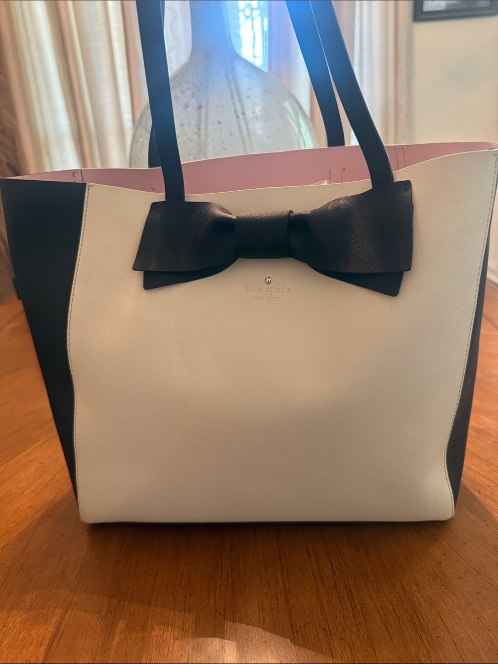 kate spade Two-Tone White and Black Tote with Bow Accent - Picture 2 of 5